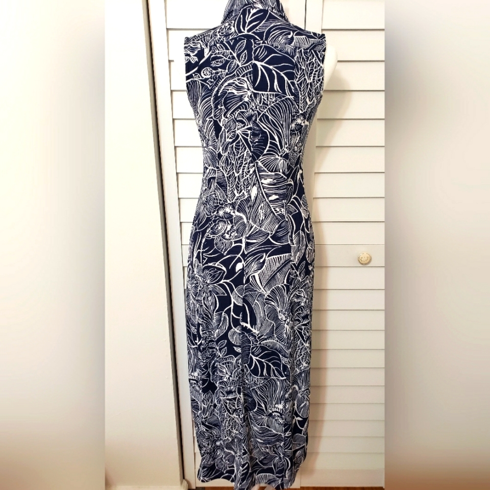 Talbots Floral Dark Blue and White Sleevsless Maxi Dress. Size Petite P - Picture 5 of 11